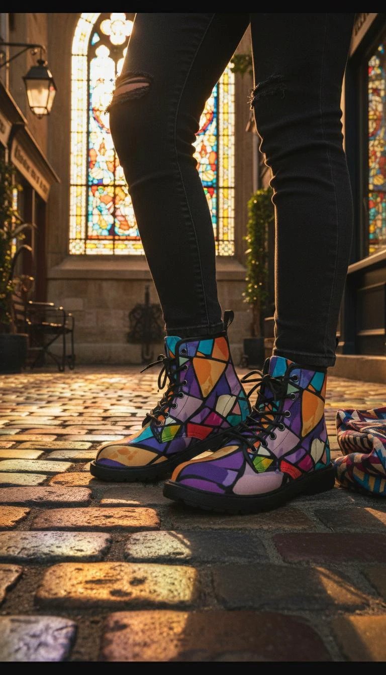 Retro Geometric Abstract Women's Boots - Vibrant Fall Winter Footwear for Creative Style by Aesthetic Rebellion