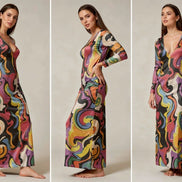 Painted Earth Long Cardigan — Artistic Print Button-Down Duster