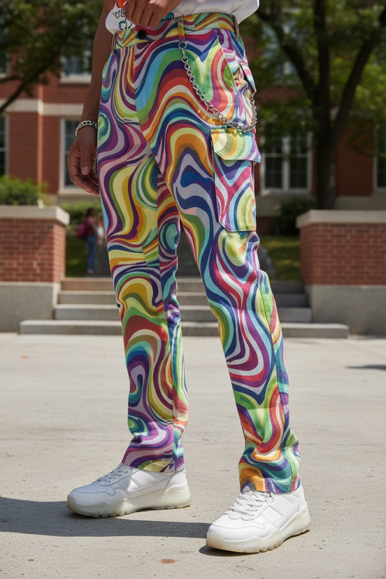 Loud Festival Cargo Pants for Ravers — Maximalist Streetwear Bottoms, Burning Man Camp Wear, Psychedelic Utility Pants, Alt Fashion Statement, Unisex Bold Print