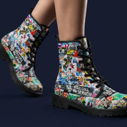 Urban Graffiti Combat Boots – All-Over Print Martin Boots – Maximalist Street Art Footwear by SALE_DESIGN-Personal Design
