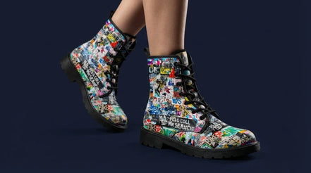 Urban Graffiti Combat Boots – All-Over Print Martin Boots – Maximalist Street Art Footwear by SALE_DESIGN-Personal Design