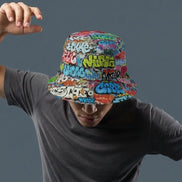 Graffiti Bucket Hat Urban Street Art Multicolor Reversible Hip-Hop Streetwear by Aesthetic Rebellion