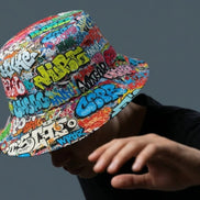 Graffiti Bucket Hat Urban Street Art Multicolor Reversible Hip-Hop Streetwear by Aesthetic Rebellion