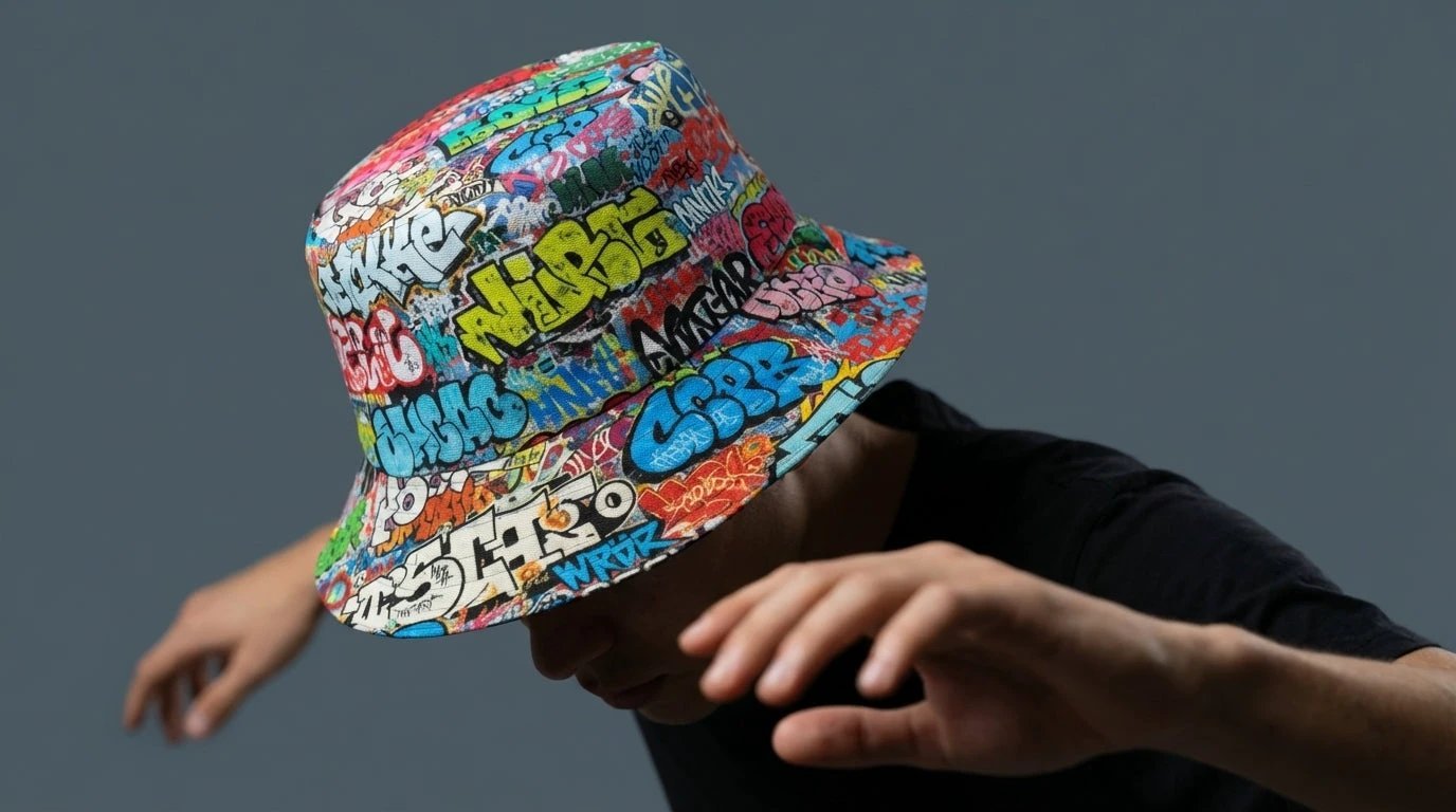 Graffiti Bucket Hat Urban Street Art Multicolor Reversible Hip-Hop Streetwear by Aesthetic Rebellion