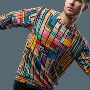 Stained Glass Geometric Sweatshirt Multicolor Abstract Art Block Pattern Unisex Pullover by Aesthetic Rebellion
