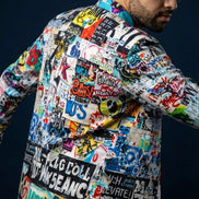 Maximalist Graffiti Art Men’s Bomber Jacket - Bold All-Over Print Streetwear, Warm Fleece-Lined Winter Coat by SALE_DESIGN-Personal Design