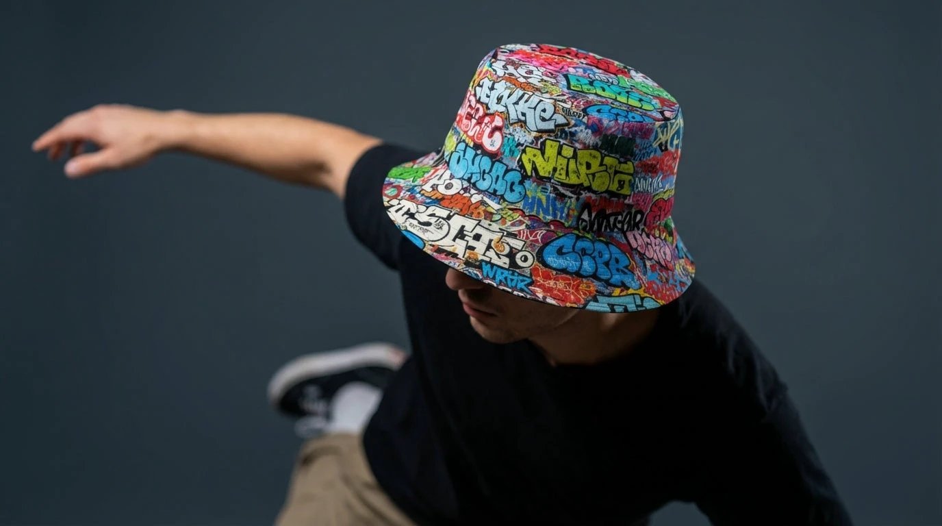 Graffiti Bucket Hat Urban Street Art Multicolor Reversible Hip-Hop Streetwear by Aesthetic Rebellion