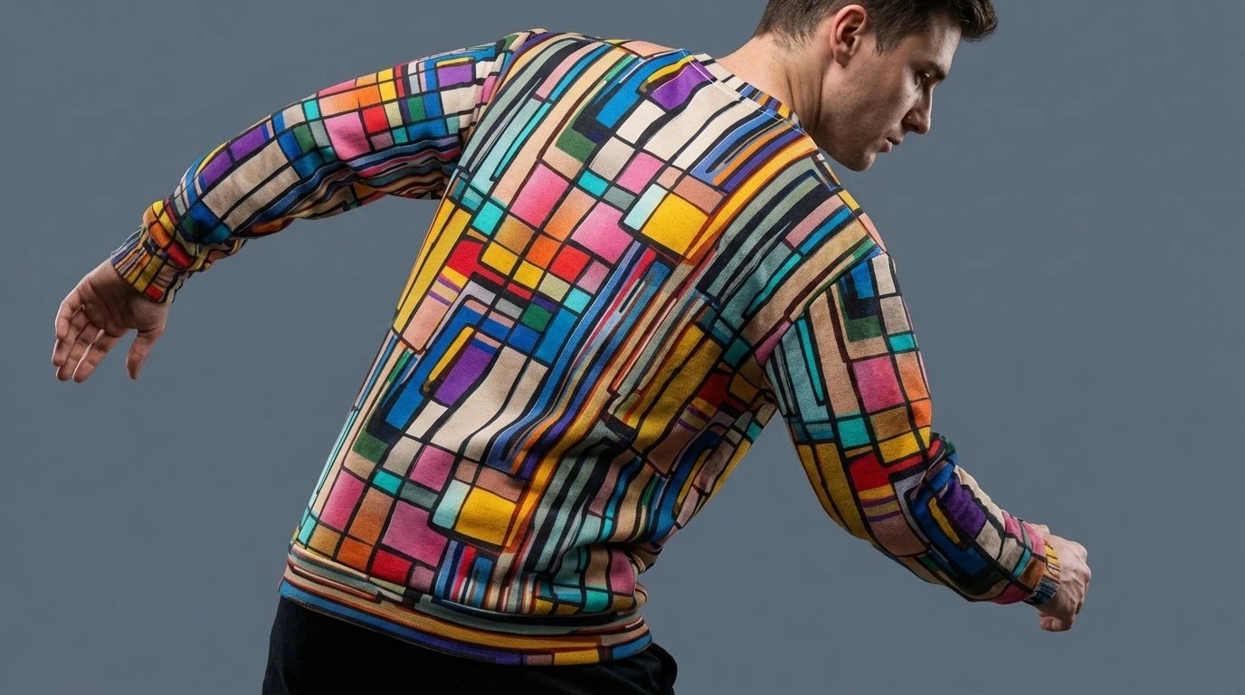 Stained Glass Geometric Sweatshirt Multicolor Abstract Art Block Pattern Unisex Pullover by Aesthetic Rebellion