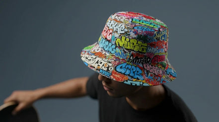 Graffiti Bucket Hat Urban Street Art Multicolor Reversible Hip-Hop Streetwear by Aesthetic Rebellion