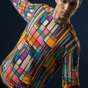 Stained Glass Geometric Sweatshirt Multicolor Abstract Art Block Pattern Unisex Pullover by Aesthetic Rebellion