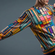 Stained Glass Geometric Sweatshirt Multicolor Abstract Art Block Pattern Unisex Pullover by Aesthetic Rebellion