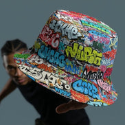 Graffiti Bucket Hat Urban Street Art Multicolor Reversible Hip-Hop Streetwear by Aesthetic Rebellion