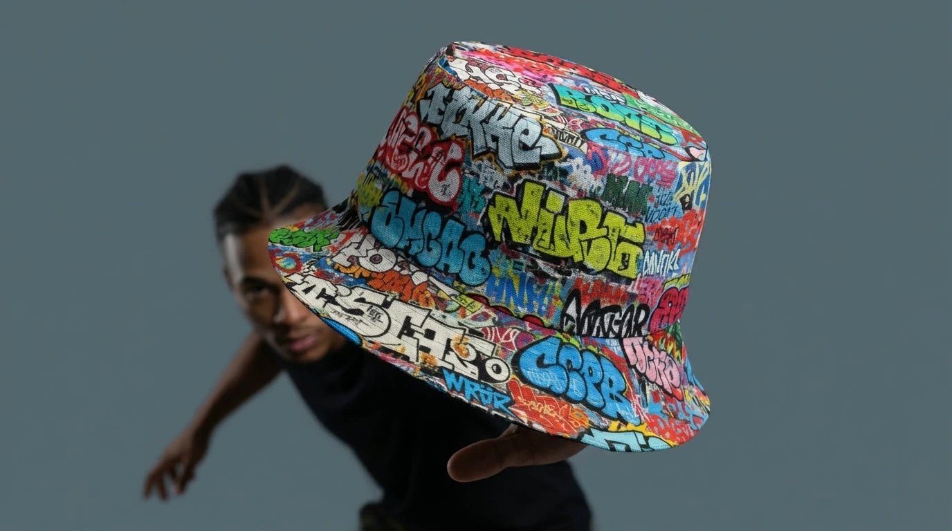 Graffiti Bucket Hat Urban Street Art Multicolor Reversible Hip-Hop Streetwear by Aesthetic Rebellion