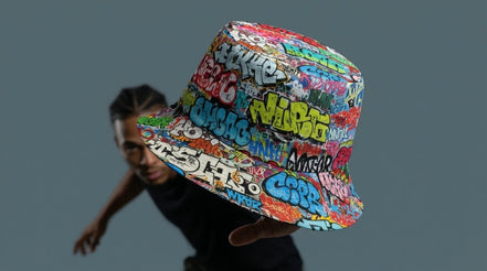 Graffiti Bucket Hat Urban Street Art Multicolor Reversible Hip-Hop Streetwear by Aesthetic Rebellion
