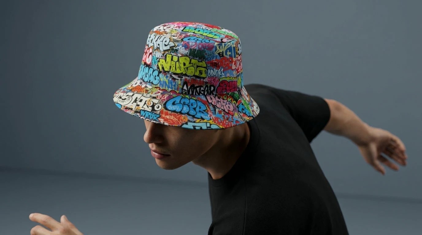 Graffiti Bucket Hat Urban Street Art Multicolor Reversible Hip-Hop Streetwear by Aesthetic Rebellion