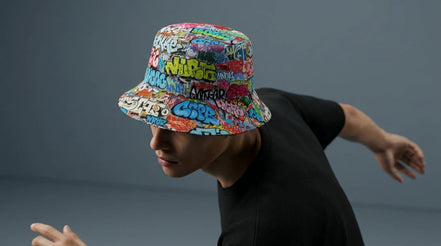 Graffiti Bucket Hat Urban Street Art Multicolor Reversible Hip-Hop Streetwear by Aesthetic Rebellion