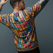 Stained Glass Geometric Sweatshirt Multicolor Abstract Art Block Pattern Unisex Pullover by Aesthetic Rebellion