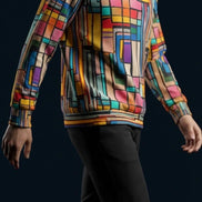 Stained Glass Geometric Sweatshirt Multicolor Abstract Art Block Pattern Unisex Pullover by Aesthetic Rebellion