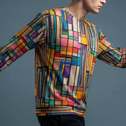 Stained Glass Geometric Sweatshirt Multicolor Abstract Art Block Pattern Unisex Pullover by Aesthetic Rebellion