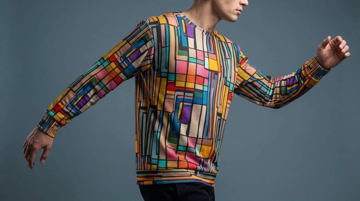 Stained Glass Geometric Sweatshirt Multicolor Abstract Art Block Pattern Unisex Pullover by Aesthetic Rebellion