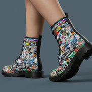 Urban Graffiti Combat Boots – All-Over Print Martin Boots – Maximalist Street Art Footwear by SALE_DESIGN-Personal Design