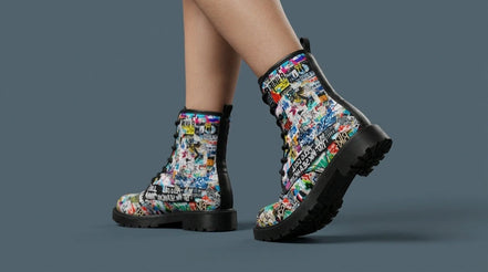Urban Graffiti Combat Boots – All-Over Print Martin Boots – Maximalist Street Art Footwear by SALE_DESIGN-Personal Design