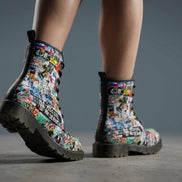 Urban Graffiti Combat Boots – All-Over Print Martin Boots – Maximalist Street Art Footwear by SALE_DESIGN-Personal Design