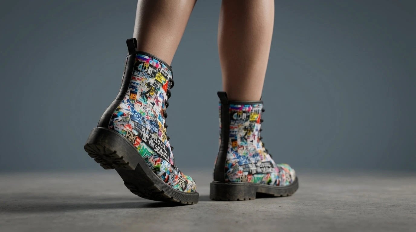 Urban Graffiti Combat Boots – All-Over Print Martin Boots – Maximalist Street Art Footwear by SALE_DESIGN-Personal Design