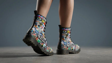 Urban Graffiti Combat Boots – All-Over Print Martin Boots – Maximalist Street Art Footwear by SALE_DESIGN-Personal Design