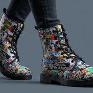 Urban Graffiti Combat Boots – All-Over Print Martin Boots – Maximalist Street Art Footwear by SALE_DESIGN-Personal Design