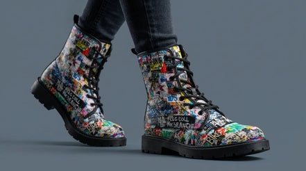 Urban Graffiti Combat Boots – All-Over Print Martin Boots – Maximalist Street Art Footwear by SALE_DESIGN-Personal Design