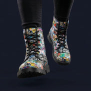 Urban Graffiti Combat Boots – All-Over Print Martin Boots – Maximalist Street Art Footwear by SALE_DESIGN-Personal Design