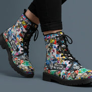 Urban Graffiti Combat Boots – All-Over Print Martin Boots – Maximalist Street Art Footwear by SALE_DESIGN-Personal Design