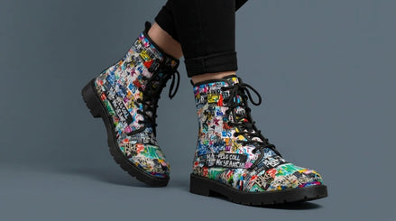 Urban Graffiti Combat Boots – All-Over Print Martin Boots – Maximalist Street Art Footwear by SALE_DESIGN-Personal Design