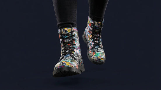 Urban Graffiti Combat Boots – All-Over Print Martin Boots – Maximalist Street Art Footwear by SALE_DESIGN-Personal Design
