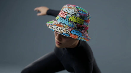 Graffiti Bucket Hat Urban Street Art Multicolor Reversible Hip-Hop Streetwear by Aesthetic Rebellion