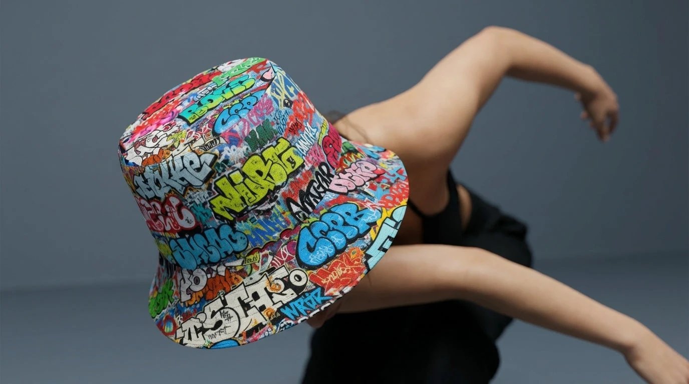 Graffiti Bucket Hat Urban Street Art Multicolor Reversible Hip-Hop Streetwear by Aesthetic Rebellion