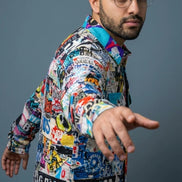 Maximalist Graffiti Art Men’s Bomber Jacket - Bold All-Over Print Streetwear, Warm Fleece-Lined Winter Coat by SALE_DESIGN-Personal Design