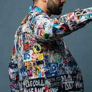 Maximalist Graffiti Art Men’s Bomber Jacket - Bold All-Over Print Streetwear, Warm Fleece-Lined Winter Coat by SALE_DESIGN-Personal Design