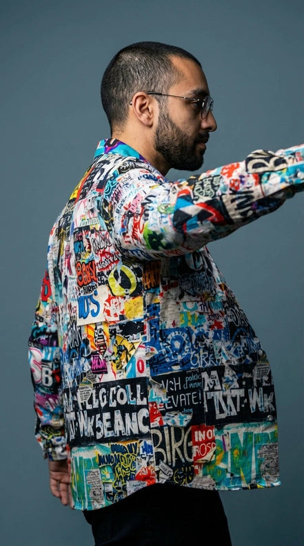 Maximalist Graffiti Art Men’s Bomber Jacket - Bold All-Over Print Streetwear, Warm Fleece-Lined Winter Coat by SALE_DESIGN-Personal Design