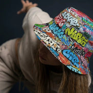 Graffiti Bucket Hat Urban Street Art Multicolor Reversible Hip-Hop Streetwear by Aesthetic Rebellion
