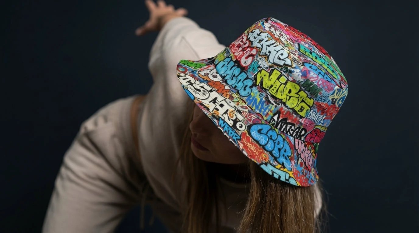 Graffiti Bucket Hat Urban Street Art Multicolor Reversible Hip-Hop Streetwear by Aesthetic Rebellion