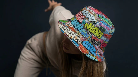 Graffiti Bucket Hat Urban Street Art Multicolor Reversible Hip-Hop Streetwear by Aesthetic Rebellion