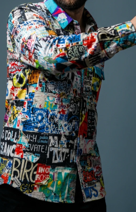 Maximalist Graffiti Art Men’s Bomber Jacket - Bold All-Over Print Streetwear, Warm Fleece-Lined Winter Coat by SALE_DESIGN-Personal Design