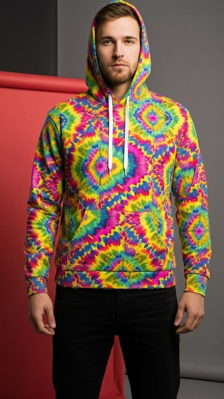 Electric Kaleidoscope AOP Pullover Hoodie – Psychedelic Fractal Streetwear