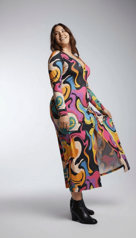 Painted Earth Long Cardigan — Artistic Print Button-Down Duster