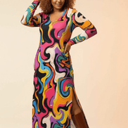 Painted Earth Long Cardigan — Artistic Print Button-Down Duster