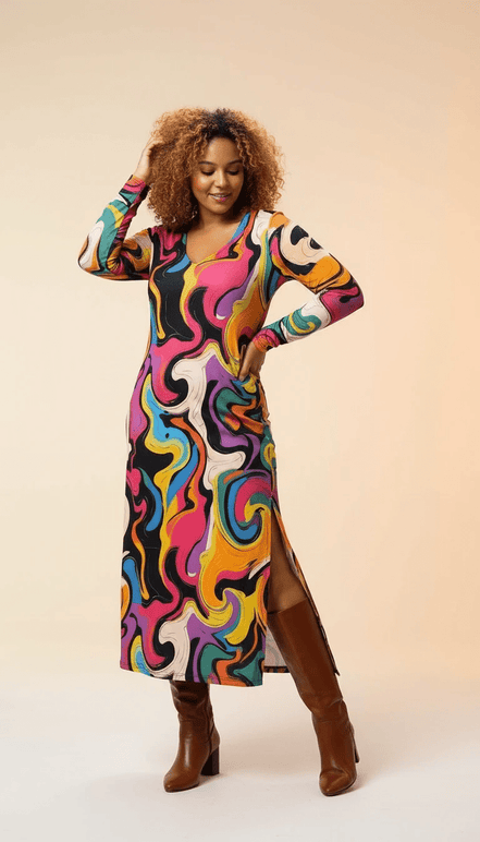Painted Earth Long Cardigan — Artistic Print Button-Down Duster