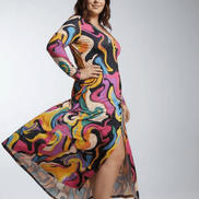 Painted Earth Long Cardigan — Artistic Print Button-Down Duster