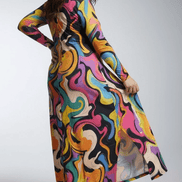 Painted Earth Long Cardigan — Artistic Print Button-Down Duster